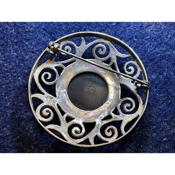 925 Sterling Silver Onyx Statement Brooch - Picture 4 of 4